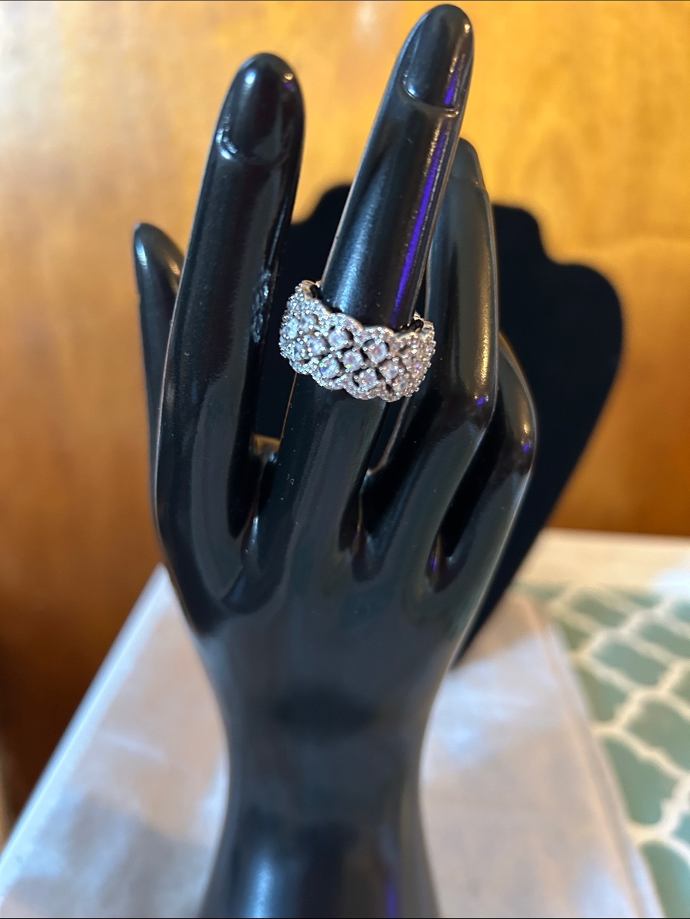 Silver-Tone Pave Crystal Floral Band Ring - White